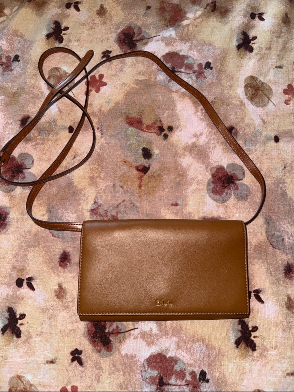 Lauren Ralph Lauren Tan Leather Crossbody with Gold Hardware